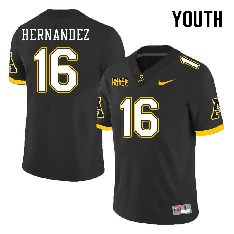 Youth #16 David Hernandez Appalachian State Mountaineers College Football Jerseys Stitched Sale-Blac - Click Image to Close
